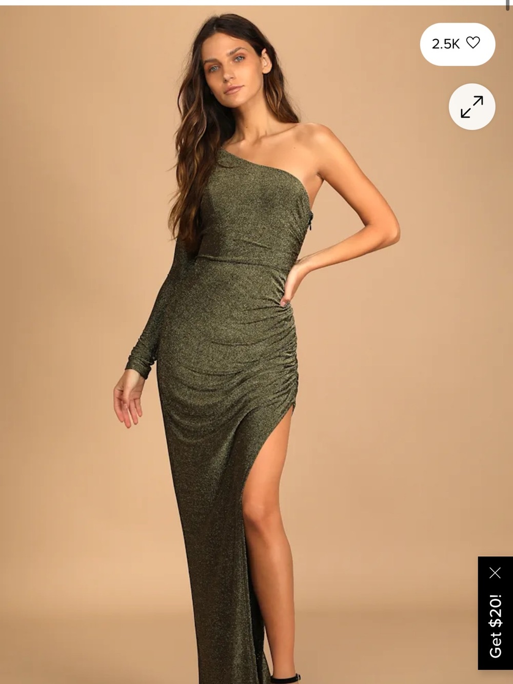 Lulus Precious Prize Gold Metallic One-Shoulder Long Sleeve Maxi Dress